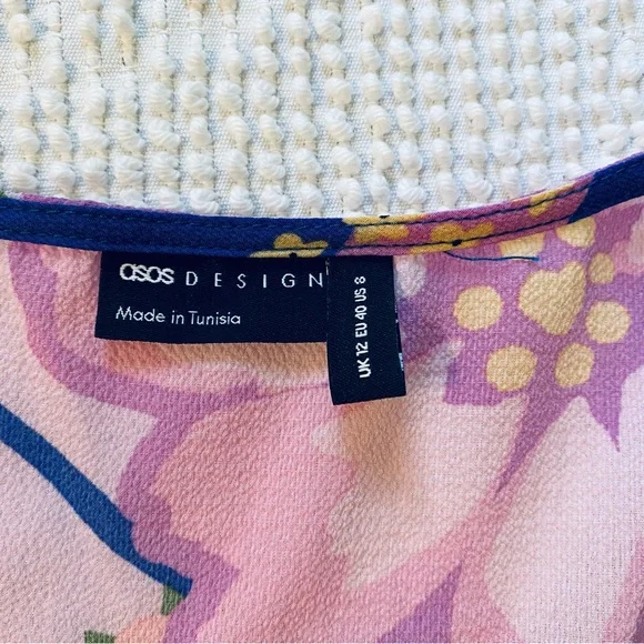 ASOS Tie Front Button Up Mini Dress in Floral Lavender - Picture 8 of 10